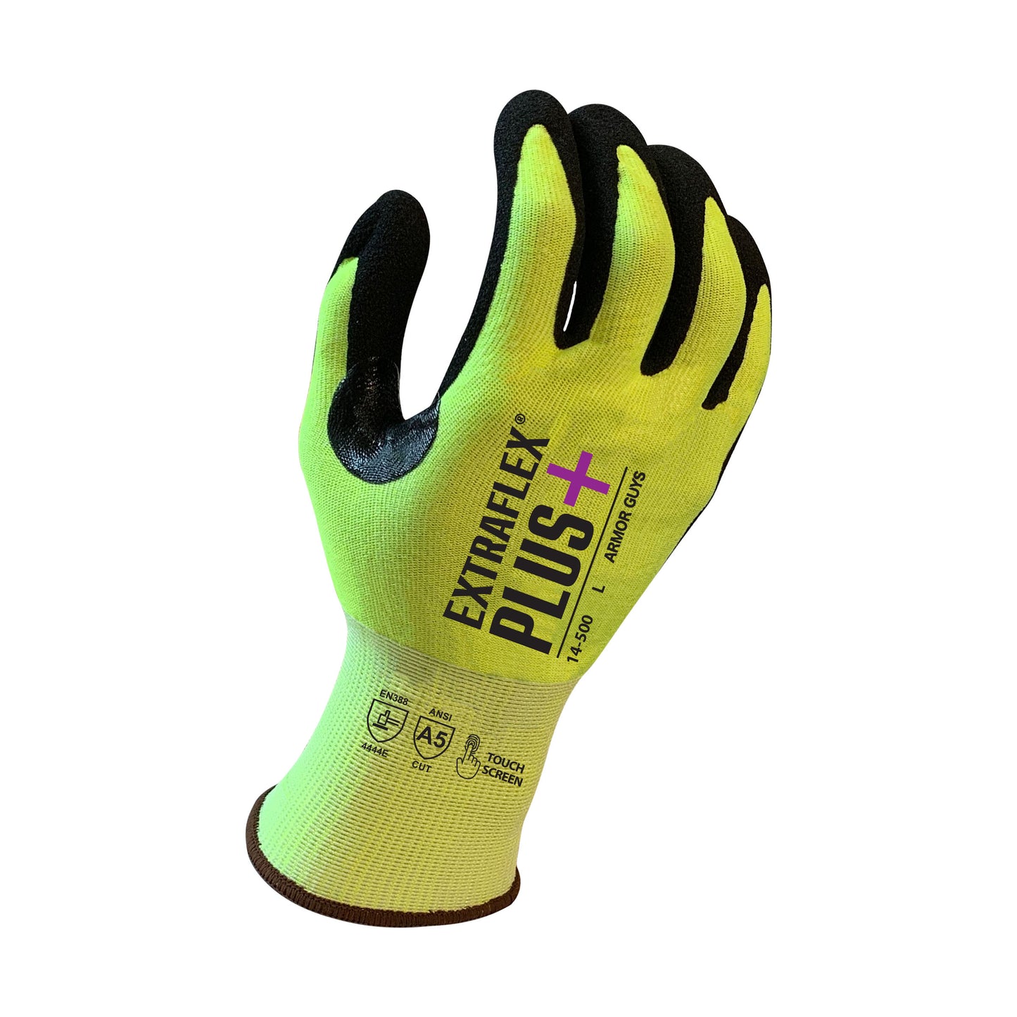 14-500 Extraflex® Plus Gloves – ANSI A5 Cut Resistance, Hi-Vis Safety, Oil Grip, Touchscreen-Compatible