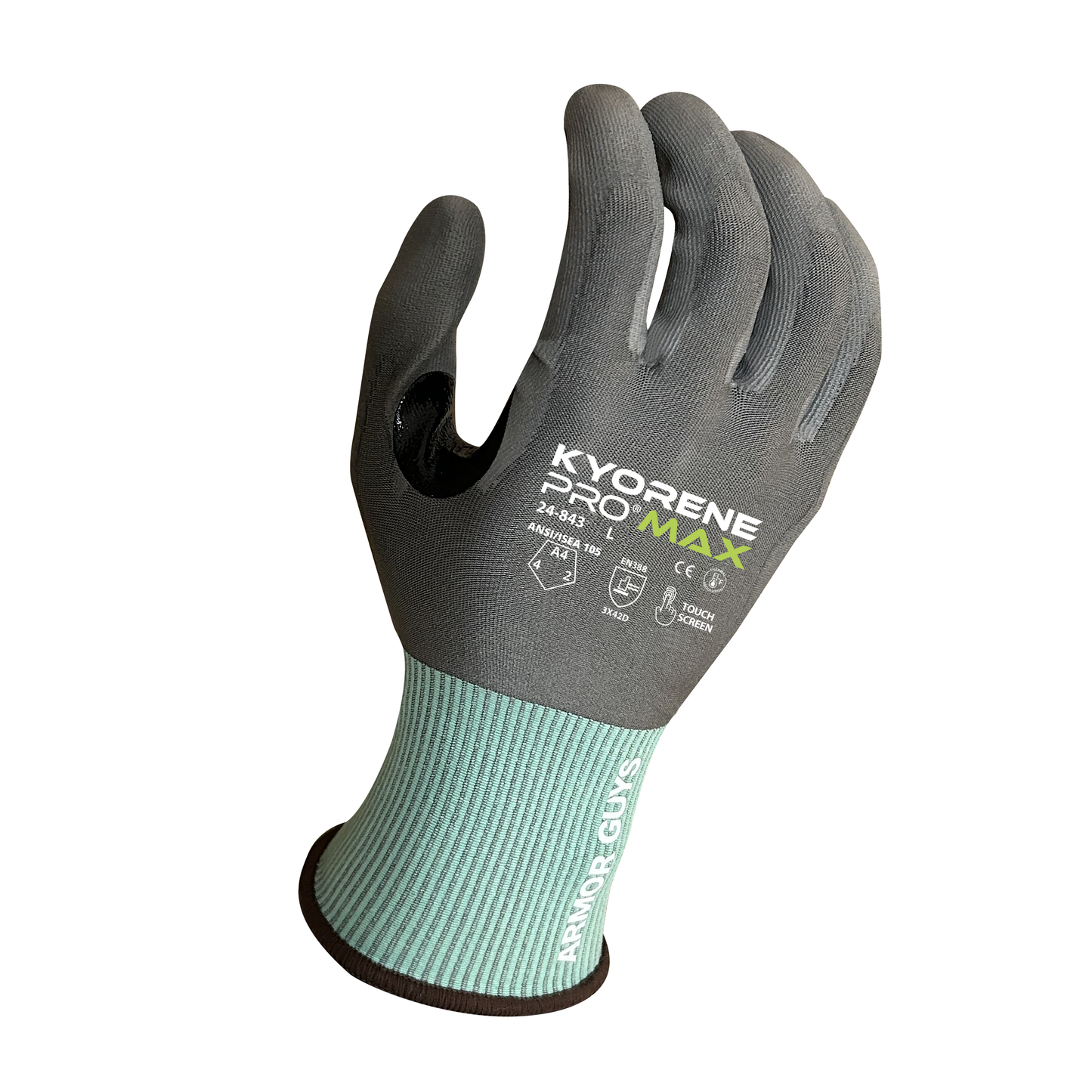 24-843 Kyorene® Pro Max Work Gloves – ANSI A4 Cut Resistance, Thinnest Glove, Touchscreen, Graphene Liner, Polyurethane Palm